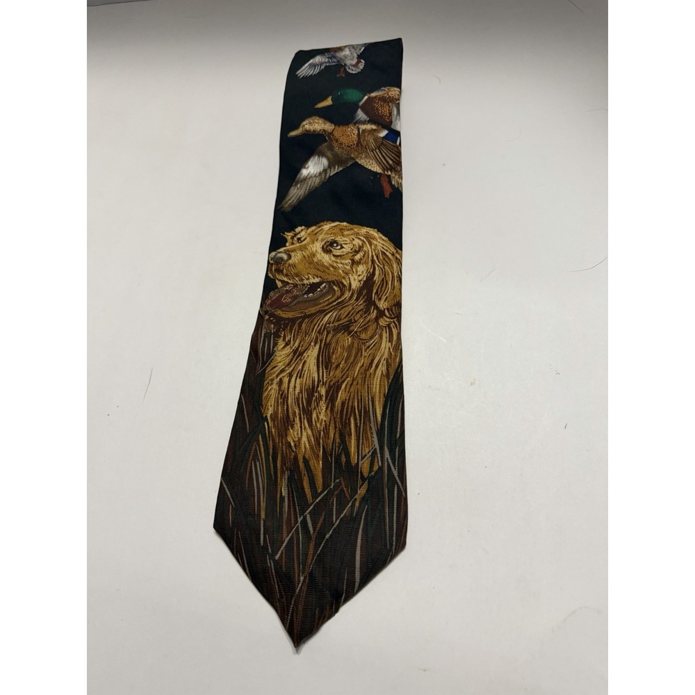 Mark Alexander Silk Tie Golden Retriever Mallard Duck Hunting Dog Green Brown